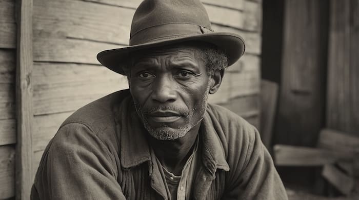 Portrait of African American man in hat symbolizing historical representation in genealogy.