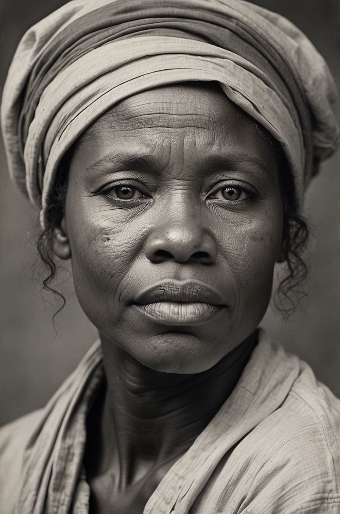 Portrait of freedwoman representing settlement and labor of 435 Kingstree migrants in Falls County, Texas, after 1867.