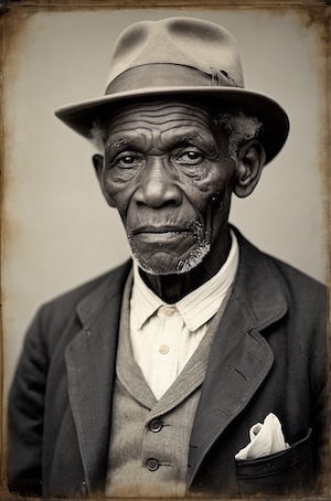 Elderly African American man in vintage clothing and hat, symbolizing resilience and history, representing the Freedmen’s Bureau Arkansas M1901 records. Keywords: Arkansas Freedmen’s Bureau records, M1901 Arkansas genealogy, Arkansas African American history, Reconstruction court records Arkansas, labor contracts Freedmen’s Bureau Arkansas, Arkansas indenture and apprenticeship records, Arkansas Freedmen’s claims, post-Civil War genealogy Arkansas.