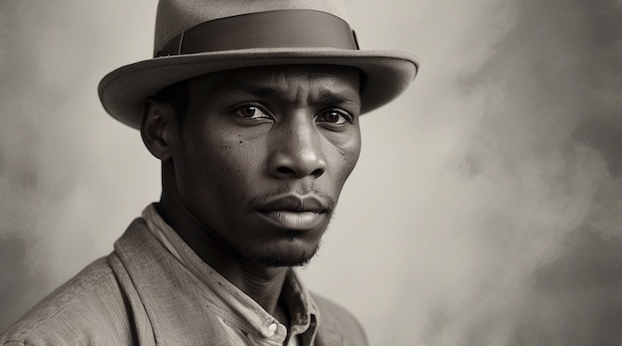 AI-generated portrait of an African American man representing resilience, tied to Texas Freedmen’s Bureau Records (M1912), created by David Anthony Taylor for Black Pearls of Genealogy.