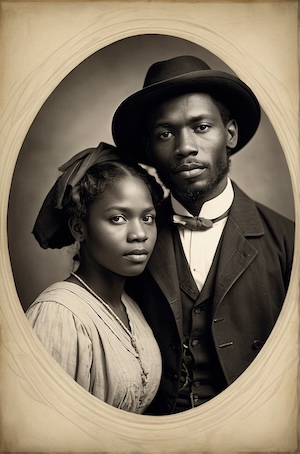 African American couple, 19th-century style portrait, symbolizing lives documented in Alabama M1900 Freedmen’s Bureau Records, created by David Anthony Taylor for Black Pearls of Genealogy. Keywords Alabama M1900 Freedmen’s Bureau Records African American genealogy Alabama Freedmen’s Bureau genealogy resources Black Pearls of Genealogy Alabama Alabama freedmen history 1865–1872 Reconstruction era genealogy Alabama African American ancestors Alabama records