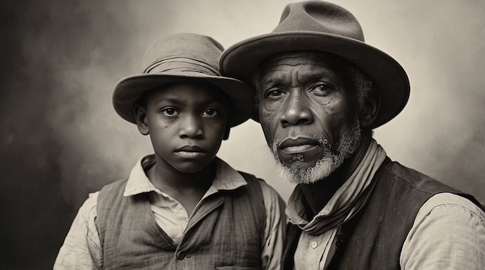 AI-generated portrait of an African American elder and child, symbolizing resilience and family heritage connected to Georgia Freedmen’s Bureau Records (M1903), created by David Anthony Taylor for Black Pearls of Genealogy. SEO Keywords Georgia Freedmen’s Bureau Records M1903 African American genealogy Georgia Black Pearls of Genealogy archives AI historical portraits David Anthony Taylor Reconstruction-era family history Georgia Freedmen’s Bureau genealogy resources