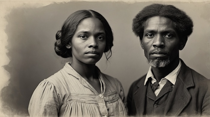 "Alabama Freedmen’s Bureau M1900 records – AI historical image of African American man and woman, genealogy research resource by Black Pearls of Genealogy." Keywords for This Page Alabama Freedmen’s Bureau M1900 Alabama African American genealogy records Freedmen’s Bureau field office Alabama Alabama M1900 descriptive pamphlet Black Pearls of Genealogy Alabama African American family history Alabama