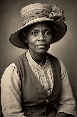 AI-generated portrait of an African American woman in early 1900s attire, representing resilience and legacy connected to the Texas Freedmen’s Bureau Records (M1912). Created by David Anthony Taylor for Black Pearls of Genealogy.