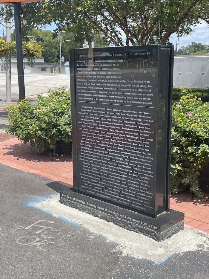 Granite memorial in Kingstree SC listing names tied to the 1867 petition to Galveston TX, donated by David Anthony Taylor – BPOG.