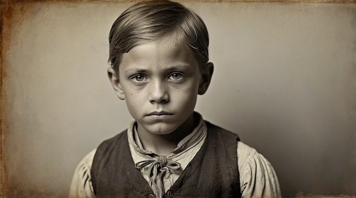 AI-generated portrait of a poor white boy in 19th-century clothing, symbolizing children educated in Freedmen’s Bureau schools under Superintendents of Education. Rich Keywords: Freedmen’s Bureau schools, Superintendents of Education, Reconstruction education, AI-generated historical image, David Anthony Taylor, poor white students, African American history, post-Civil War schooling, Bureau of Refugees Freedmen and Abandoned Lands, Black Pearls of Genealogy.