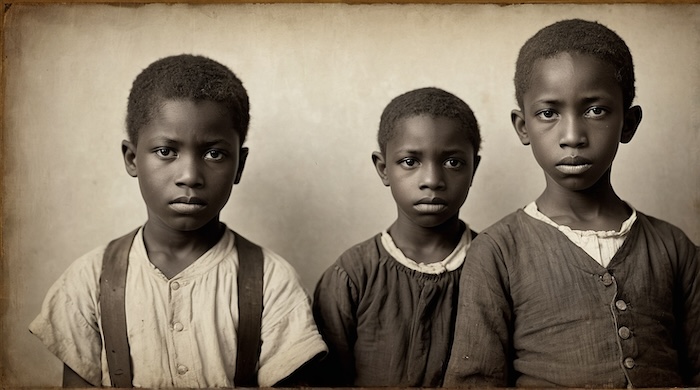Three African American boys during Reconstruction, symbolizing the Freedmen’s Bureau Superintendents of Education and their mission to provide schools for freedpeople. Rich Keywords Freedmen’s Bureau Superintendents of Education, African American boys Reconstruction, freedpeople schools, literacy after slavery, African American genealogy records, Reconstruction education history
