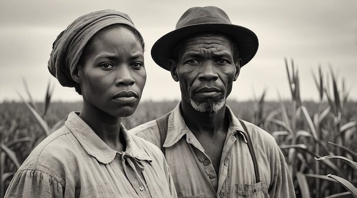 Enslaved African American man and woman on Louisiana plantation, Jesuit slave sale descendants, Georgetown 1838 history, Black family resilience.