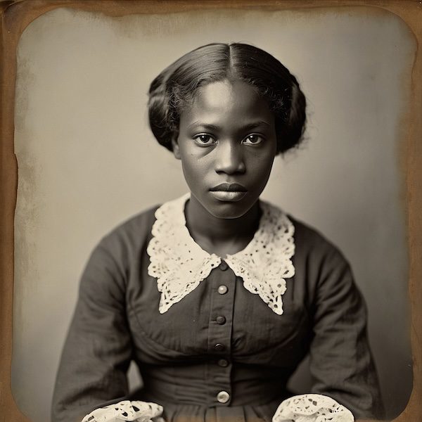 AI-generated portrait of young African American woman, Adams County Mississippi slave certificate records, enslaved women genealogy research, 19th century African American ancestry.