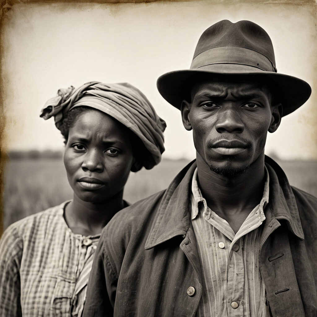 AI-generated portrait of African American sharecroppers, symbolizing resilience and history tied to Freedmen’s Bureau Pre-Bureau Records (M1905, M1913, M1914), created by David Anthony Taylor for Black Pearls of Genealogy. Keyword-Rich Suggestions Freedmen’s Bureau Pre-Bureau Records African American genealogy resources M1905, M1913, M1914 records Black Pearls of Genealogy archives African American history and heritage Post-slavery family records Reconstruction-era genealogy Freedmen’s Bureau historical research African American family history tools Pre-Bureau genealogy archives