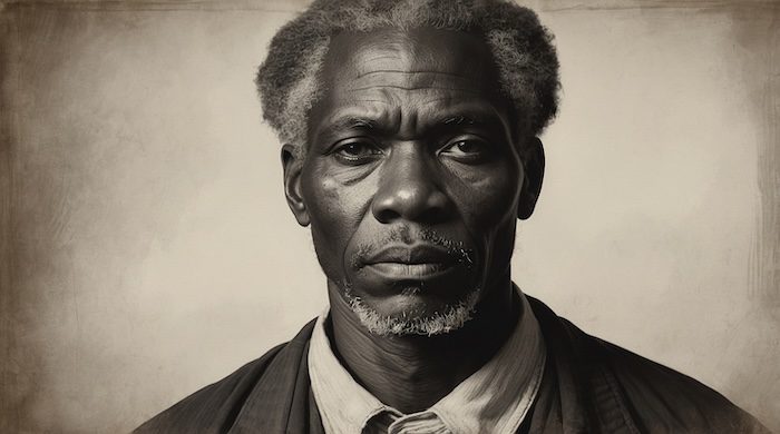 “19th-century style portrait of African American Freedmen elder, representing Dawes Rolls and Native American enrollment records research.”