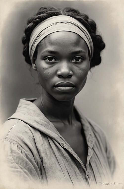 AI-generated portrait of an African American woman with headwrap, created by David Anthony Taylor for Black Pearls of Genealogy, symbolizing ancestry and resilience for WikiTree profiles.