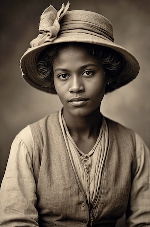 AI-generated portrait of an African American woman in a hat, symbolizing lives documented in the Mississippi Freedmen’s Bureau Records (M1907), created by David Anthony Taylor for Black Pearls of Genealogy. Keywords: Mississippi Freedmen’s Bureau Records M1907 African American history Black Pearls of Genealogy Mississippi Freedmen’s Bureau Mississippi archives African American genealogy Mississippi Mississippi Reconstruction records