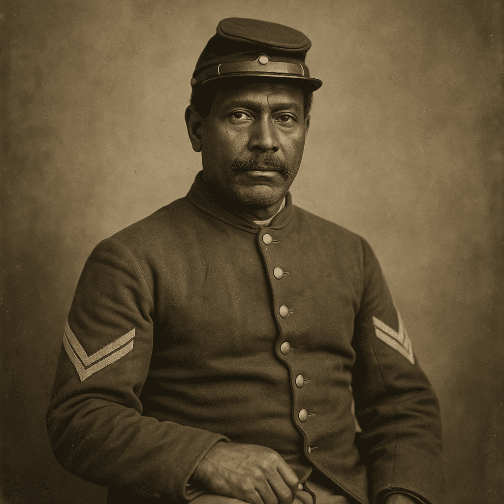 United States Colored Troops (USCT) Civil War soldier—Black Union sergeant in uniform; USCT service and pension records for genealogy research.