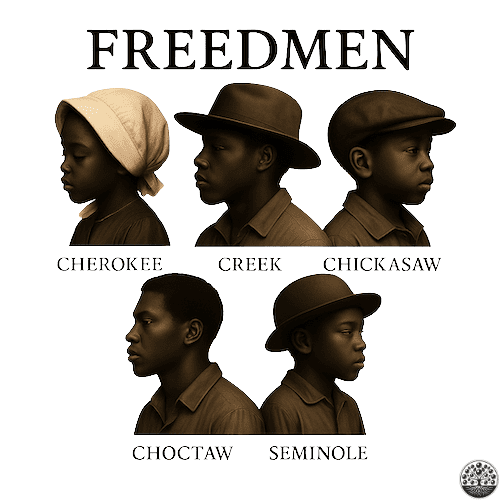Freedmen of the Five Tribes silhouettes representing African and Native American heritage by David Anthony Taylor – Black Pearls of Genealogy.